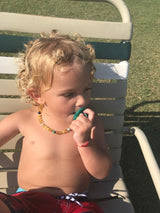 Amber + Blue/Green Gemstone Baby Necklace