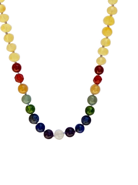 Amber + Rainbow Gemstone Baby Necklace