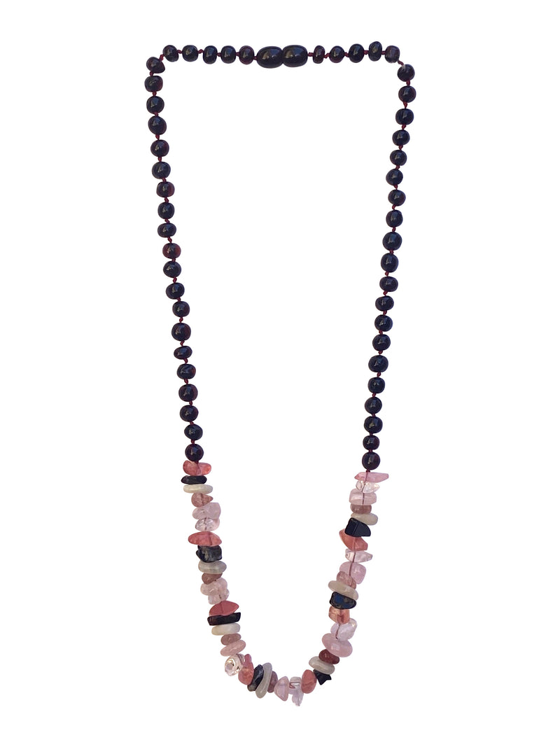 Amber + Pink Chips Adult Necklace