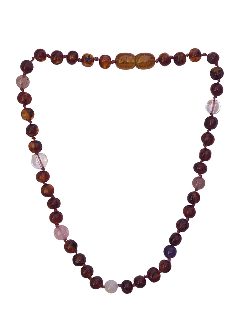 Amber + Pink/Purple Gemstone Baby Necklace