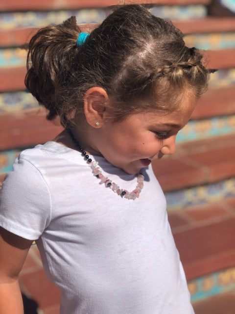 Amber + Pink Chips Kids Necklace